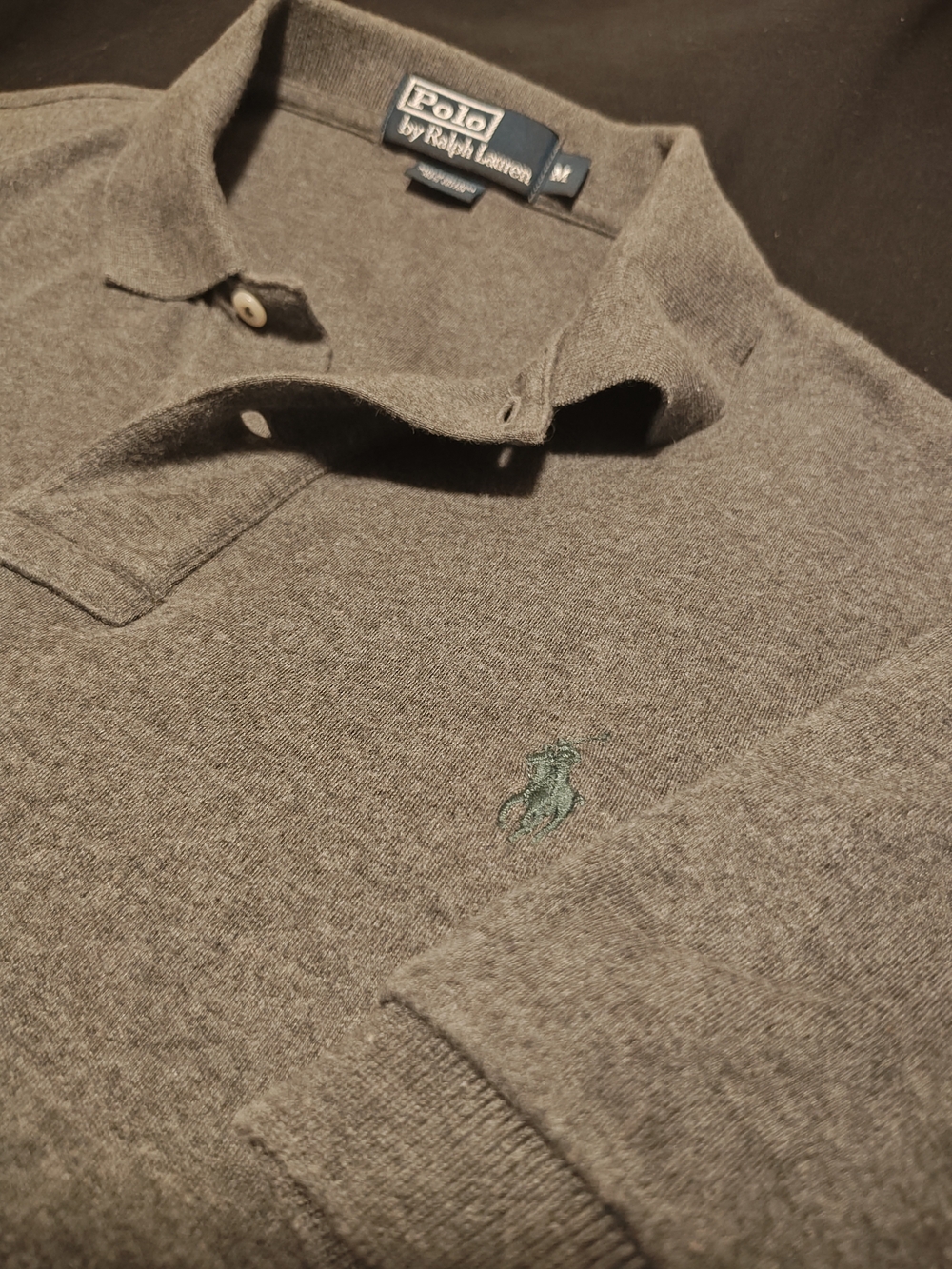 Polo by Ralph Lauren Heather Gray Long-Sleeve Polo with Green Pony